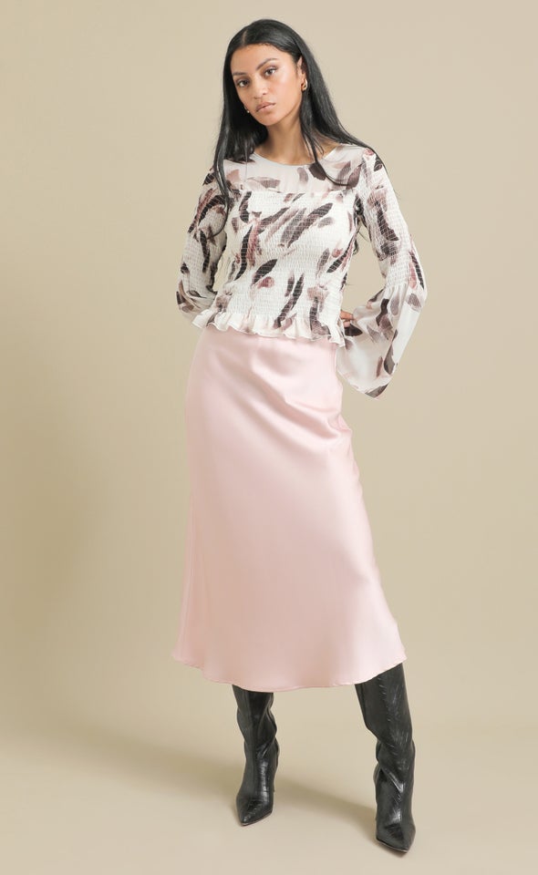 Printed Chiffon Angel Sleeve Top Cream/maroon Print
