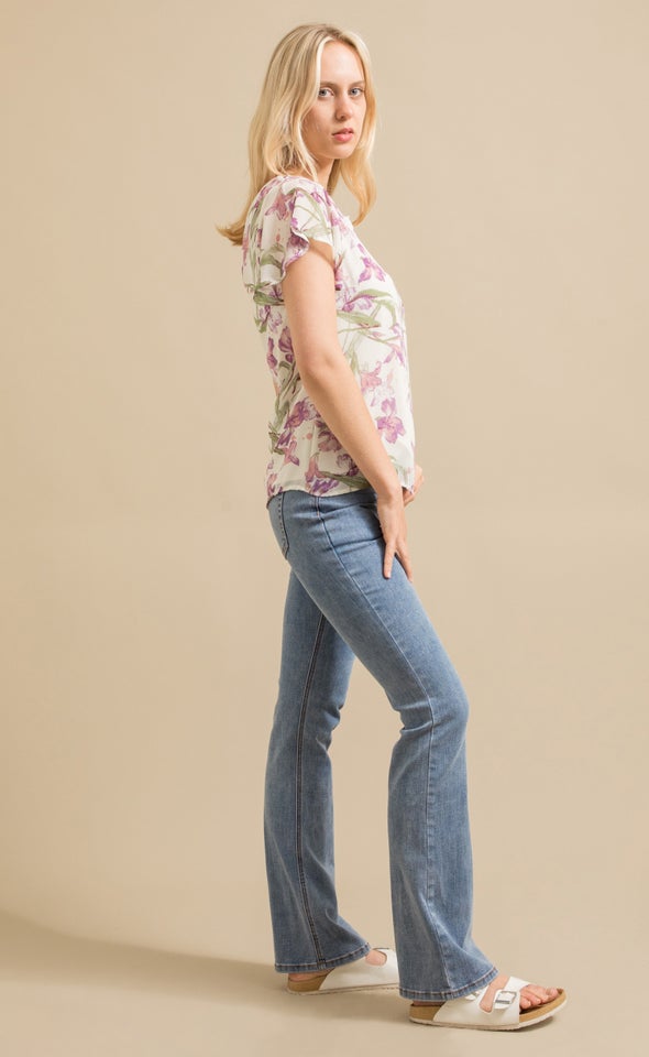 Printed Chiffon Fluted Sleeve Top Lilac Floral
