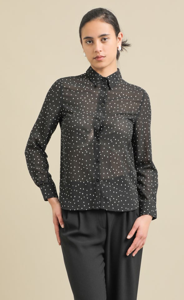 Printed Chiffon Shirt Black/white