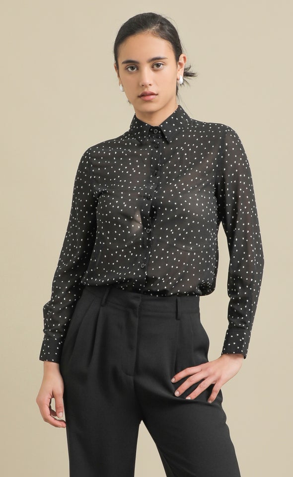 Printed Chiffon Shirt Black/white
