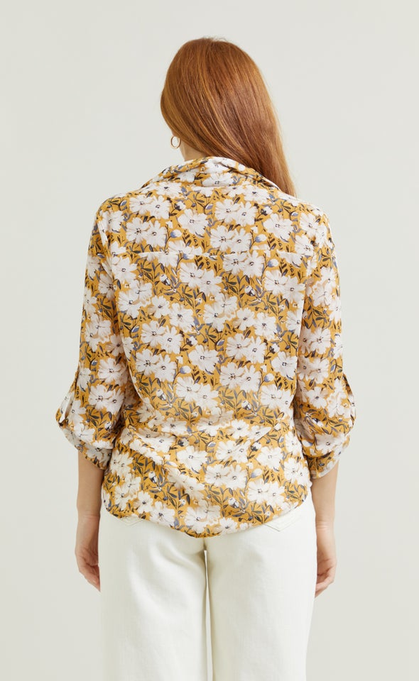 Printed Chiffon Shirt Ochre Print