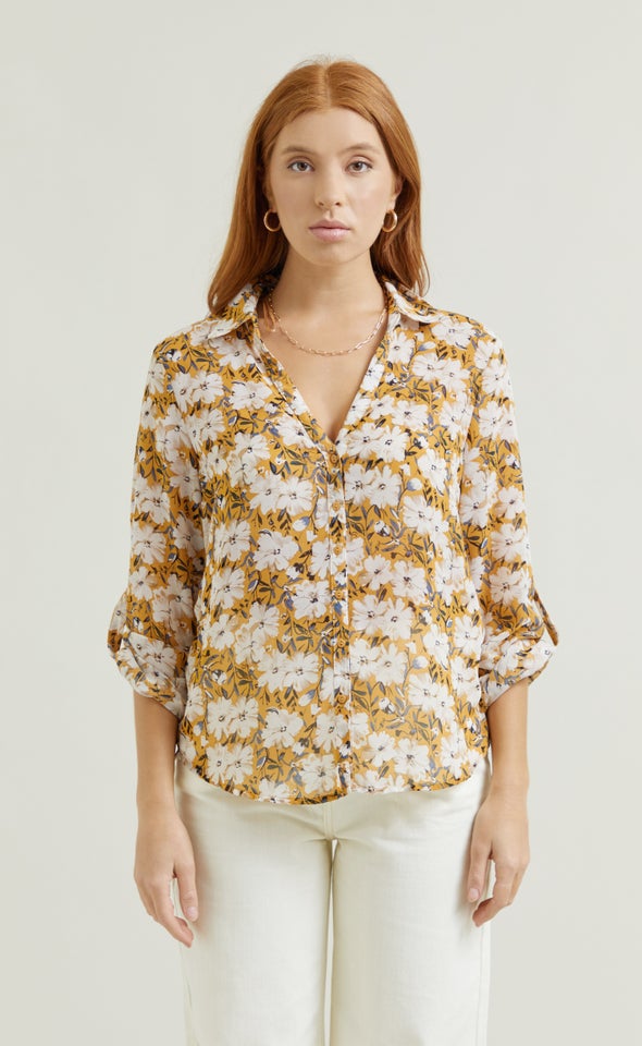 Printed Chiffon Shirt Ochre Print