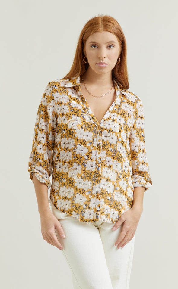 Printed Chiffon Shirt Ochre Print