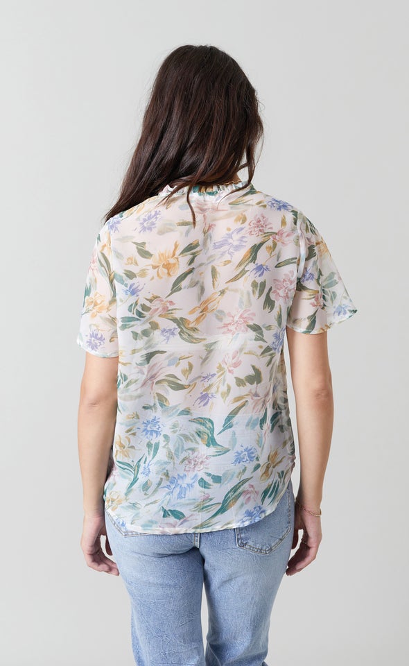 Printed Flutter Sleeve Shirt Cream/floral