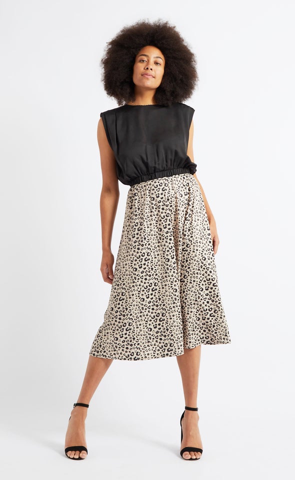 Printed Jersey Midi Skirt