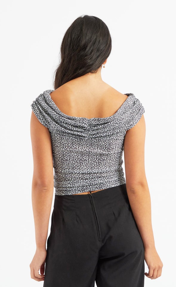 Printed Jersey Off Shoulder Top Black/white