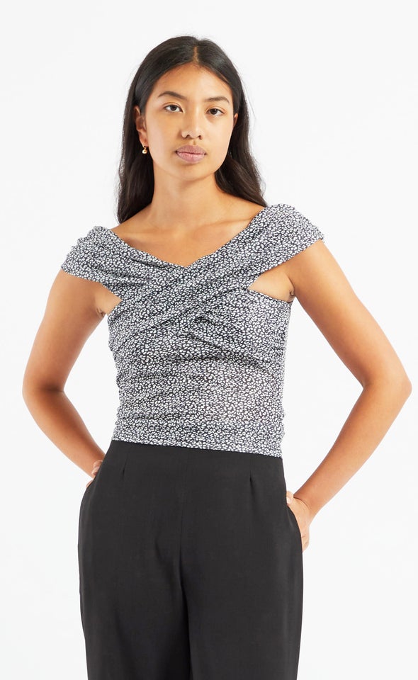Printed Jersey Off Shoulder Top Black/white