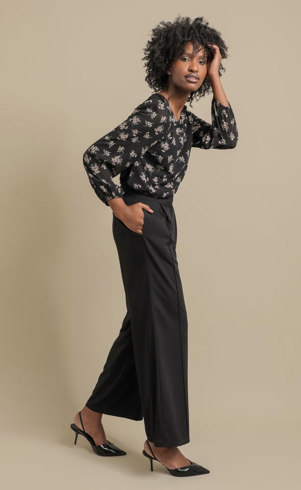 Printed LS Jersey Back Top Black/floral