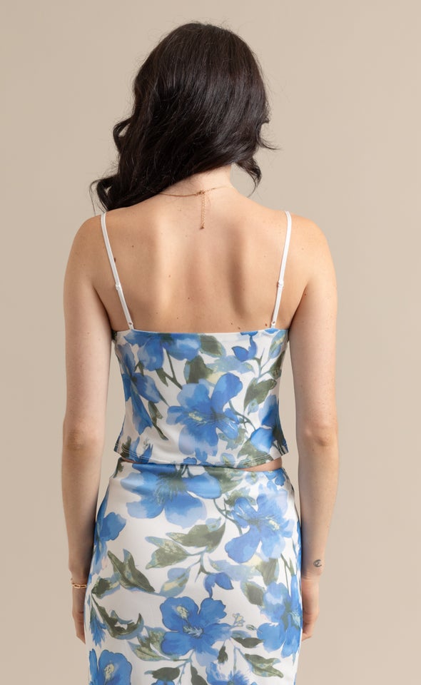 Floral Print Mesh Cami Blue Floral