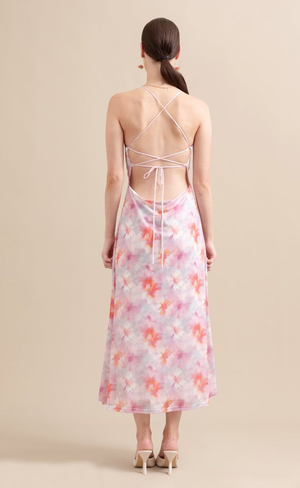 Printed Mesh Cross Back Dress Multi/pink