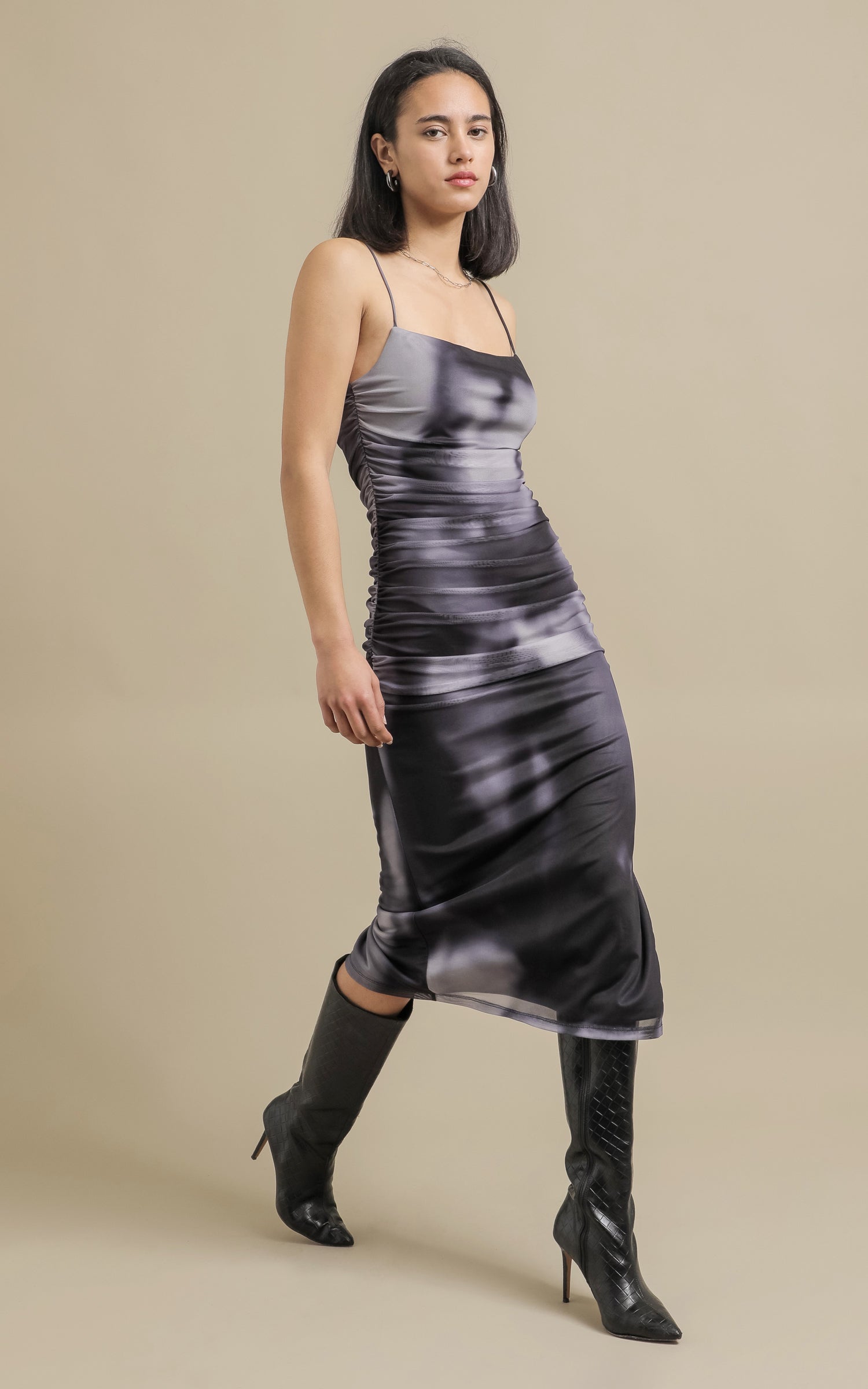 tie dye ruched midi dress SHOWOFFFF Edition Women's Tie-Dye Blue Ruched Bodycon Mesh Dress