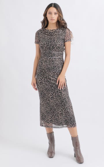 halter dress satin Alexa Snow Leopard Print Dress main image 1