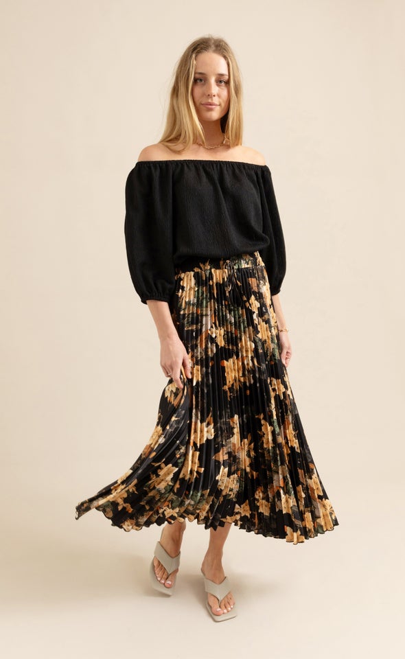 Printed Midi Skirt Black Print