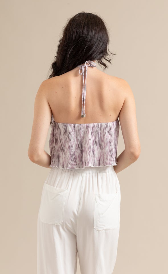 Printed Plisse Halter Top Lilac/tie Dye