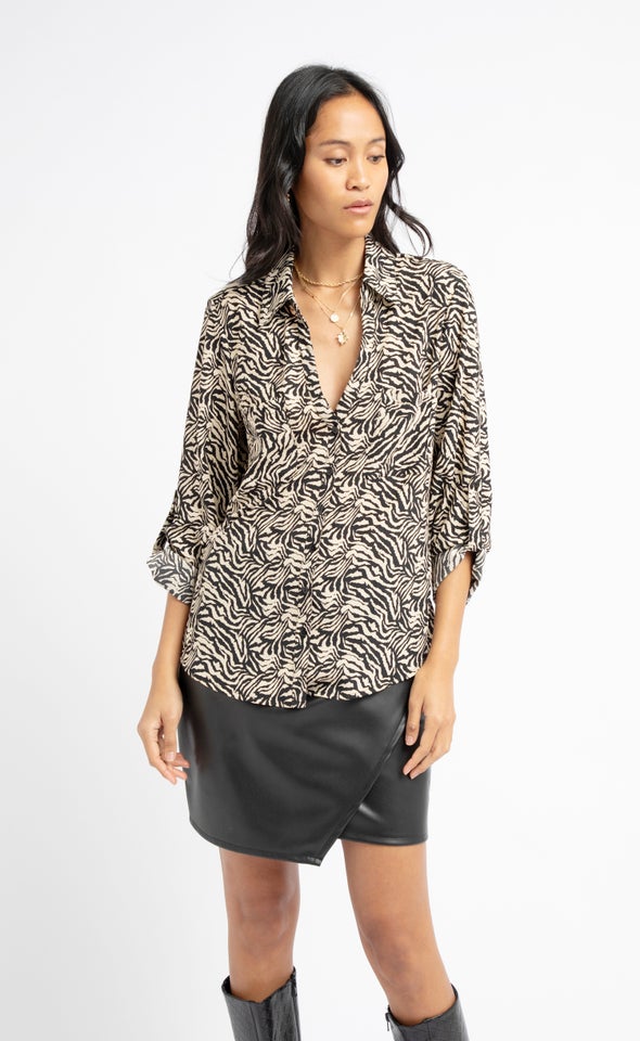 Printed Pocket Front Shirt Natural/blk
