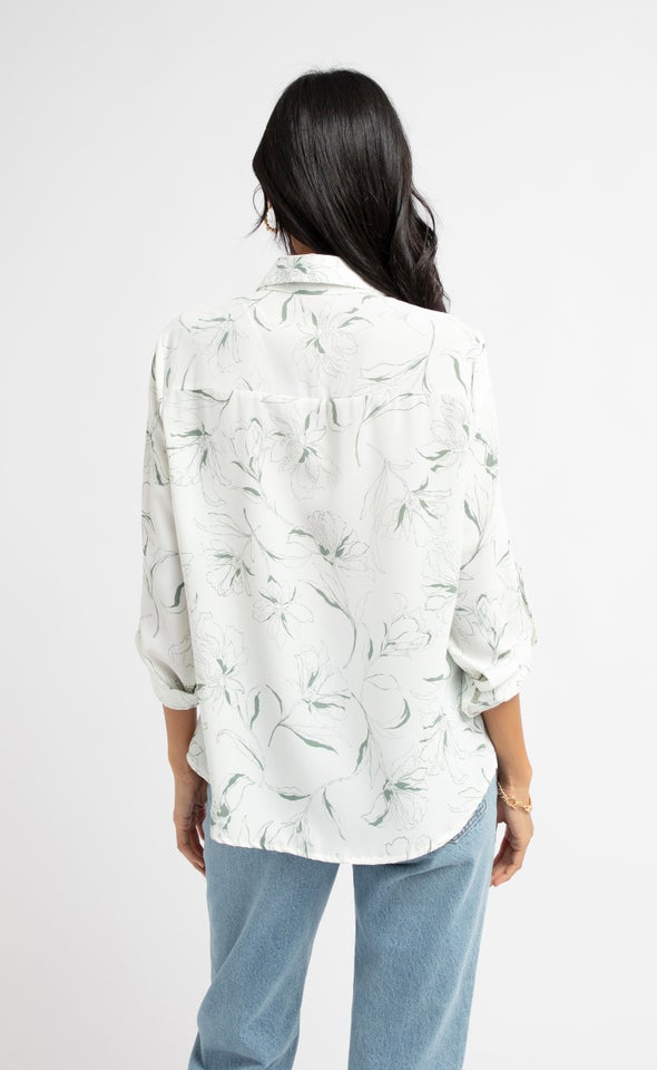Printed Pocket Shirt Cream/olive