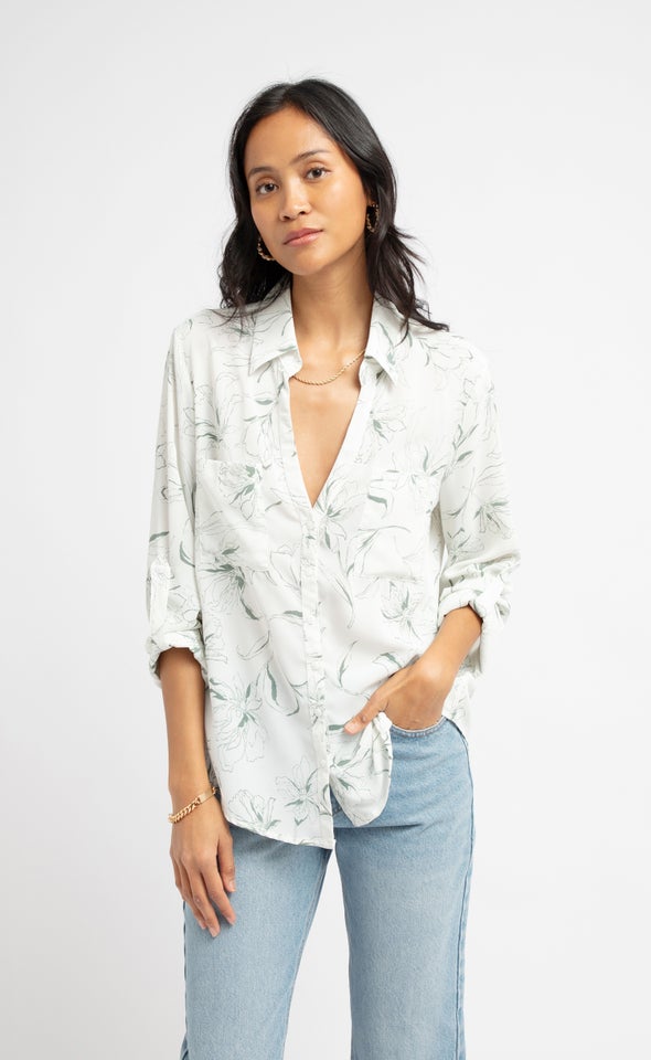 Printed Pocket Shirt Cream/olive