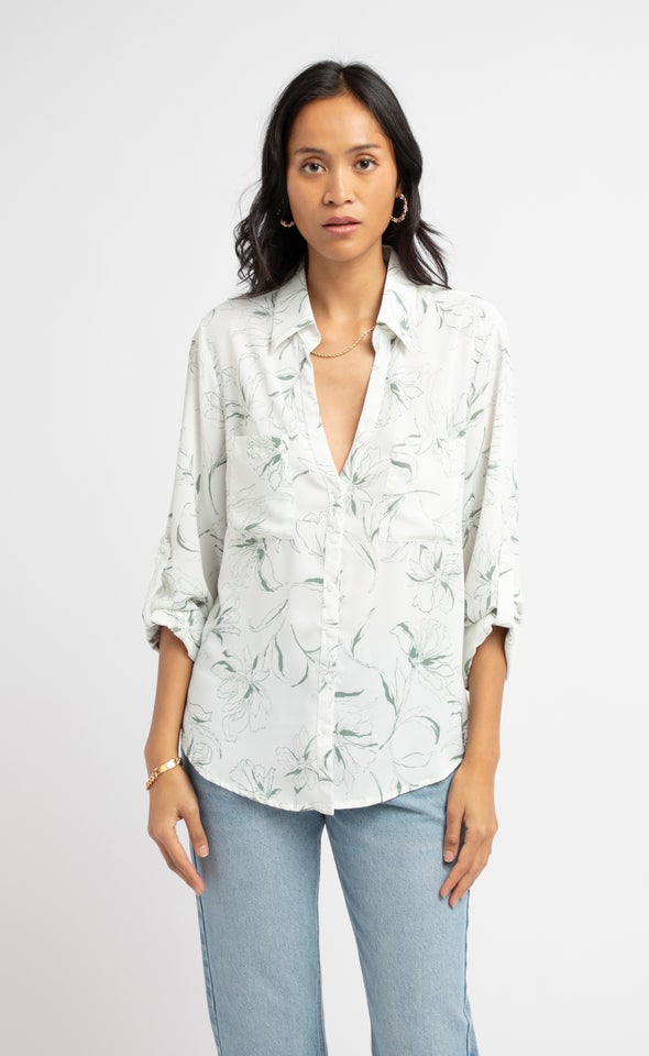 Printed Pocket Shirt Cream/olive