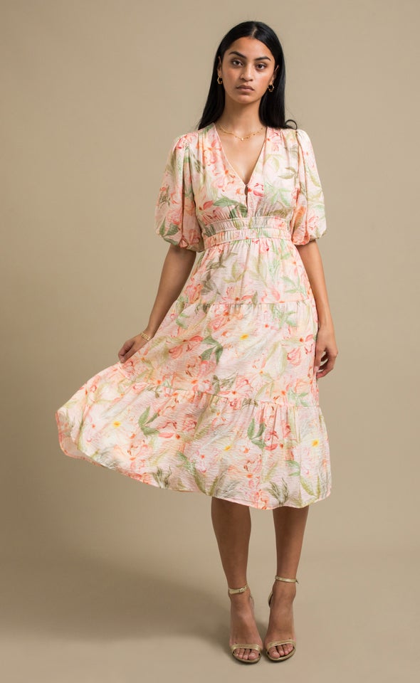 Printed Puff Sleeve Dress Blush/floral