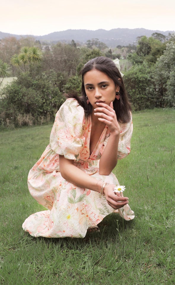 Printed Puff Sleeve Dress Blush/floral