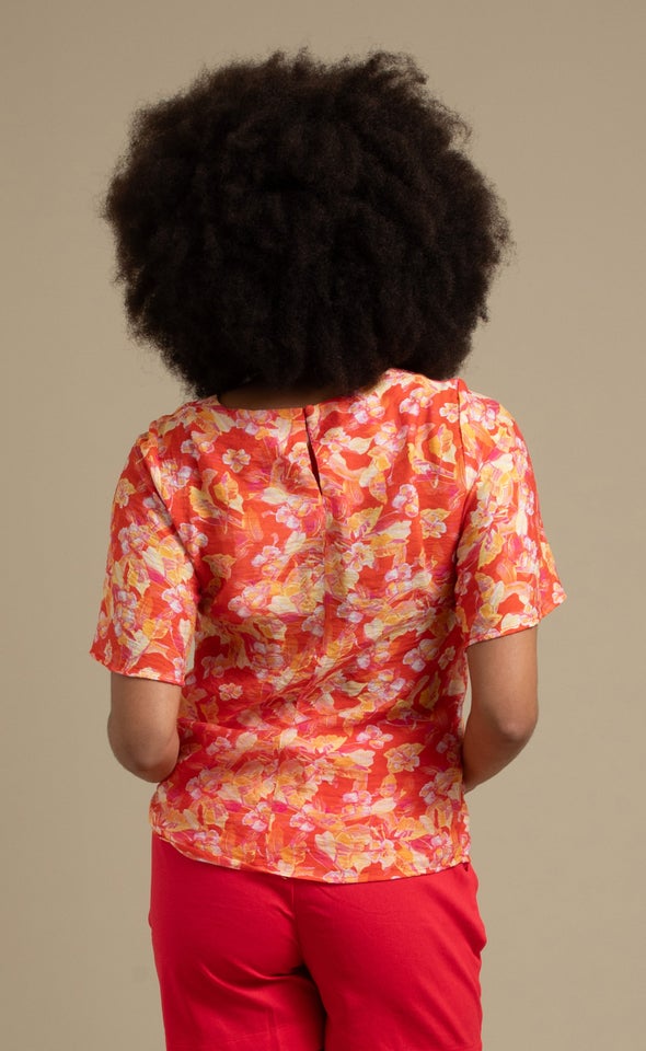 Printed Rayon Pleat Front Top Tropical Print