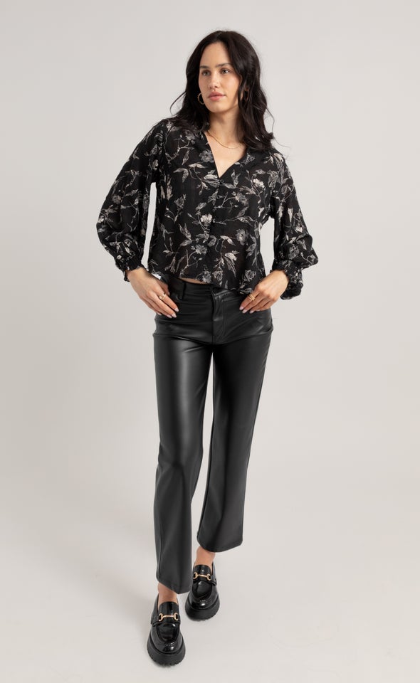 Printed Shirred Cuff Shirt Blk/white