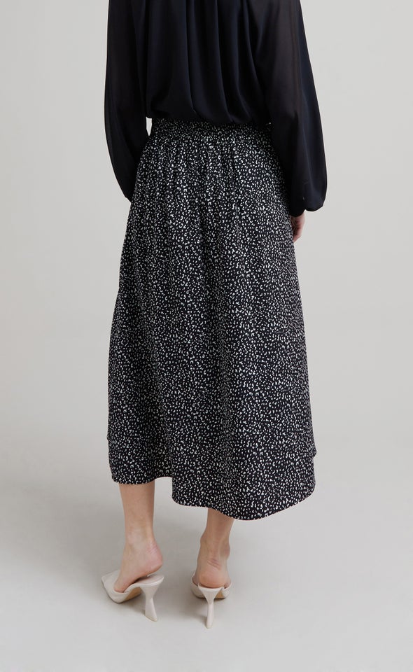 Printed Side Split Midi Skirt Blk Print