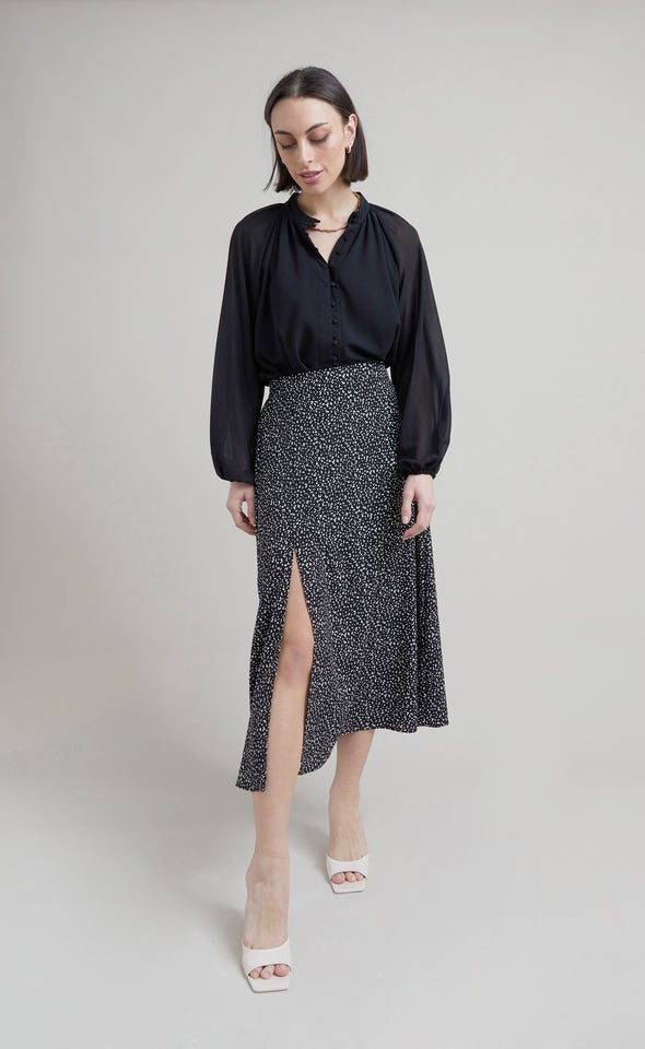 Printed Side Split Midi Skirt