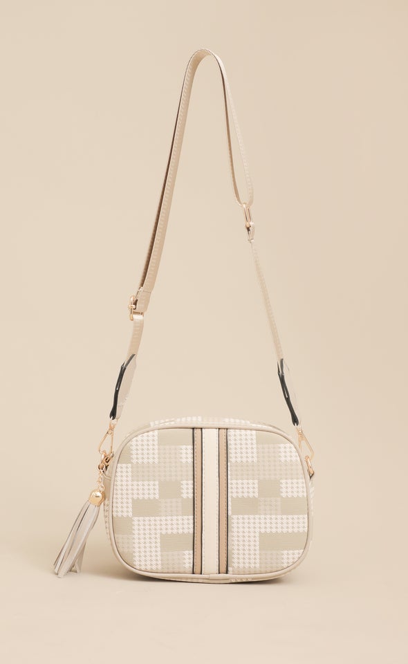 Printed Stripe Front Handbag Beige