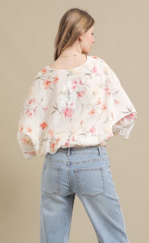 Printed Voile Batwing Top Pastel Floral
