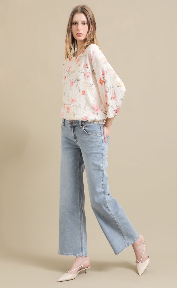Printed Voile Batwing Top Pastel Floral