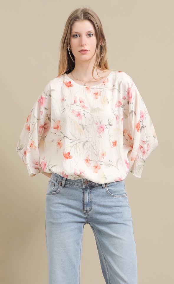Printed Voile Batwing Top Pastel Floral
