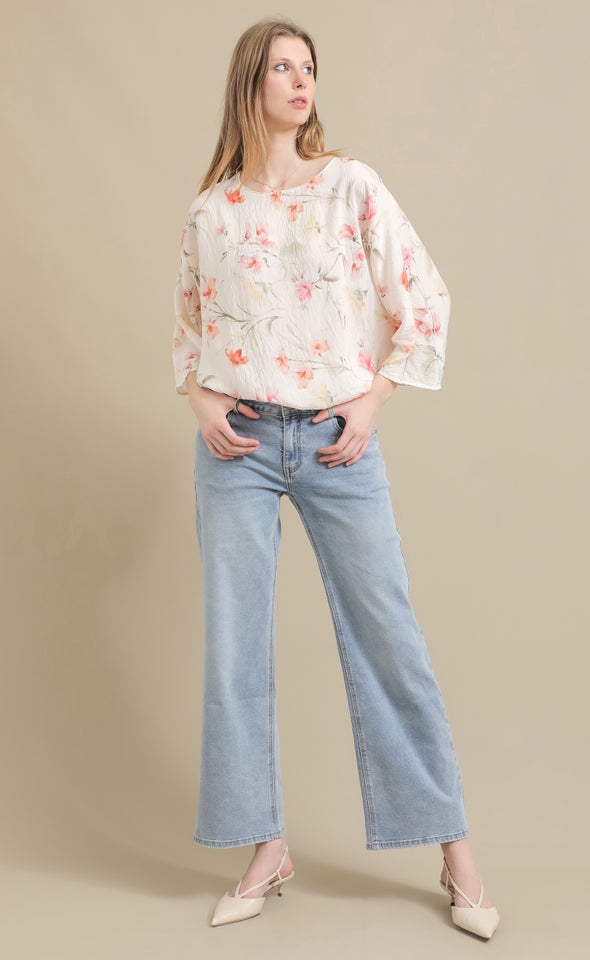 Printed Voile Batwing Top Pastel Floral