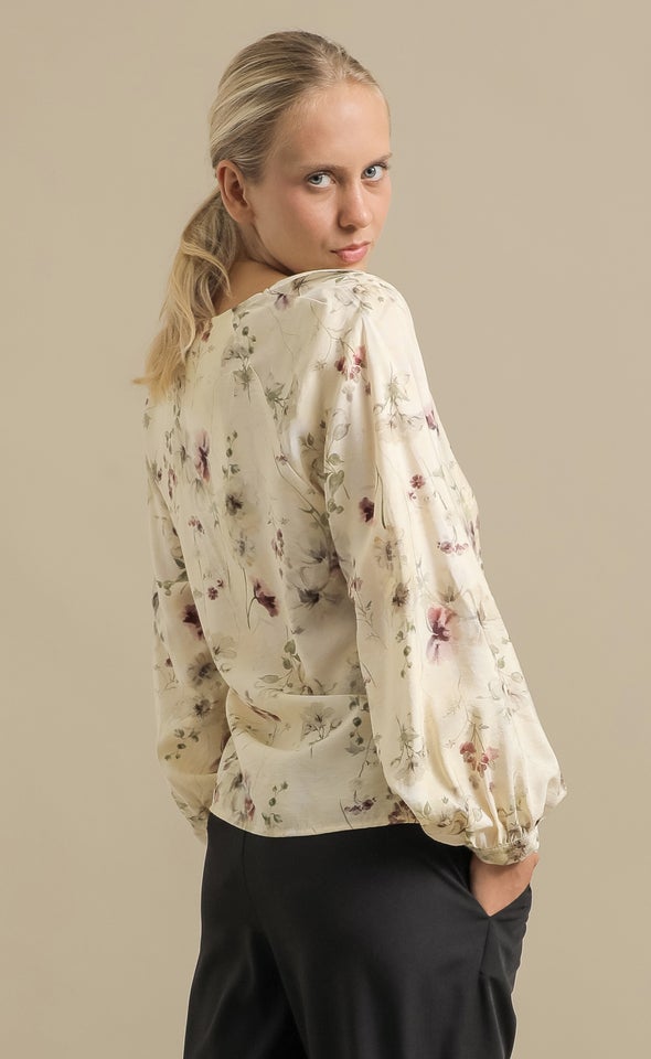 Printed Voile Frill Collar Shirt Cream/floral