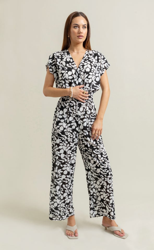 Printed Wide Leg Jumpsuit Blk/white