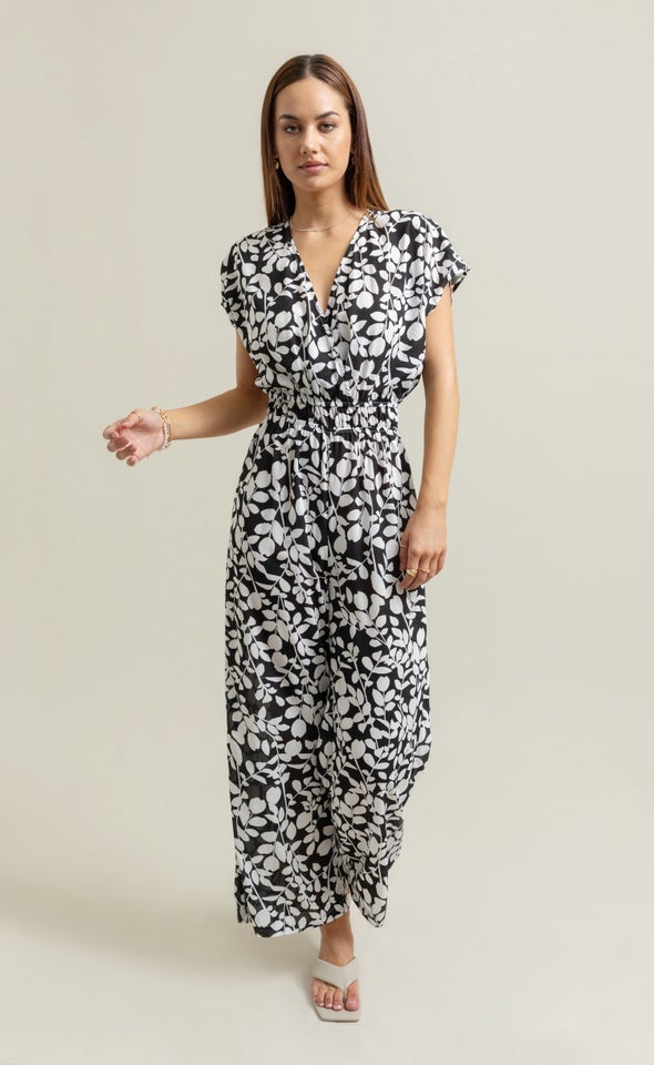 Printed Wide Leg Jumpsuit Blk/white