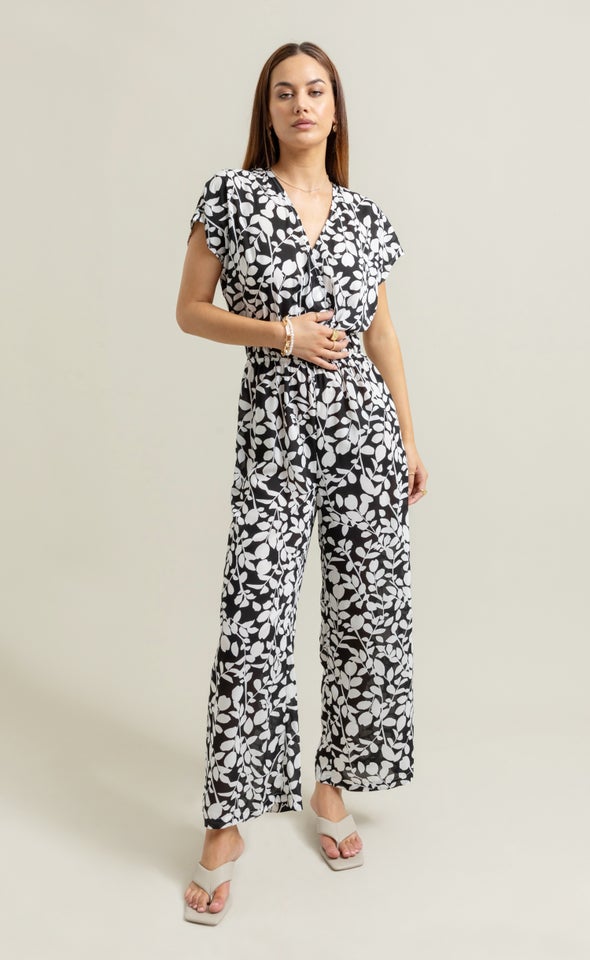 Printed Wide Leg Jumpsuit Blk/white