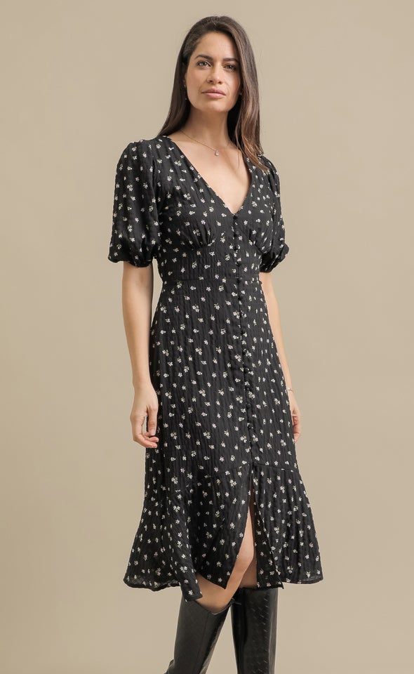 Ptd CDC Button Front Dress Black/purple Floral