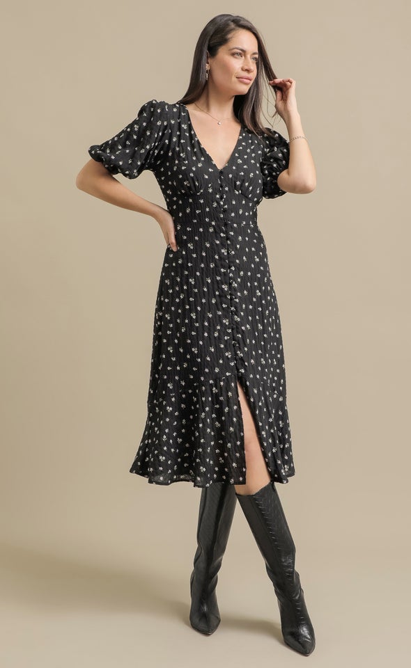 Ptd CDC Button Front Dress Black/purple Floral