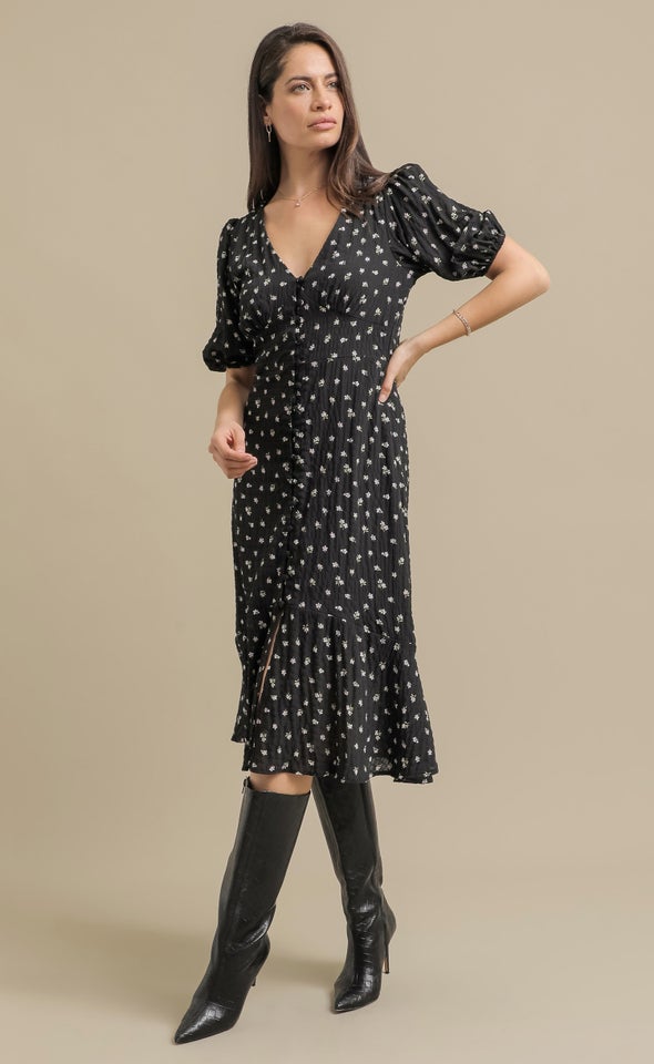 Ptd CDC Button Front Dress Black/purple Floral