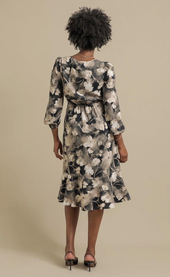 Ptd CDC Button Front LS Dress Black/floral