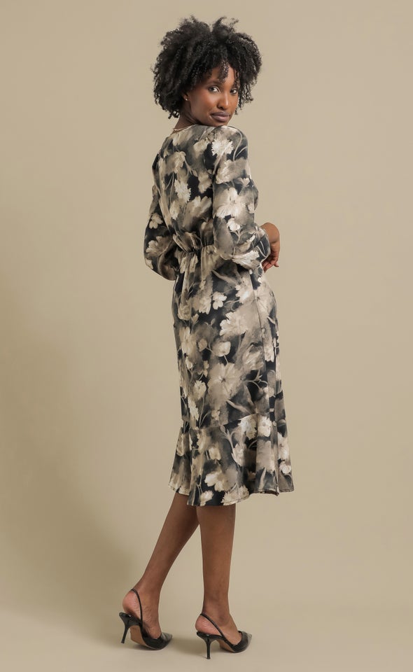 Ptd CDC Button Front LS Dress Black/floral