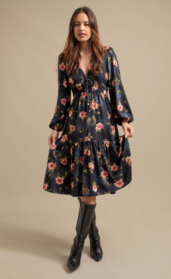 Ptd CDC Tie Front Midi Dress Navy/floral