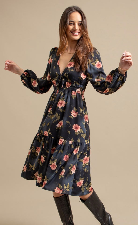 Ptd CDC Tie Front Midi Dress Navy/floral