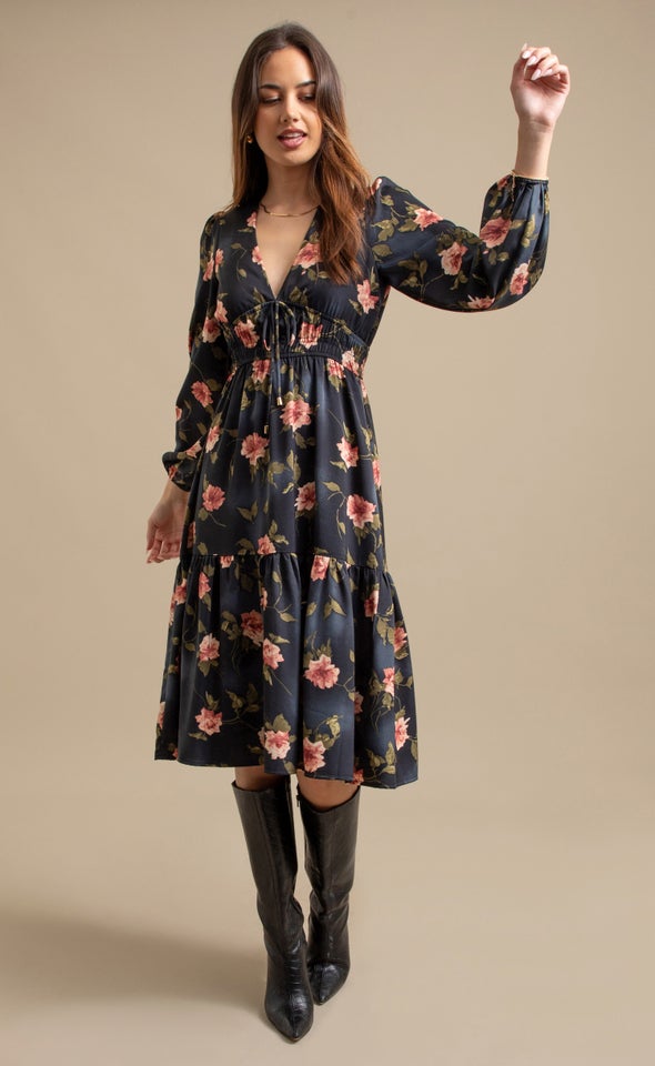 Ptd CDC Tie Front Midi Dress Navy/floral
