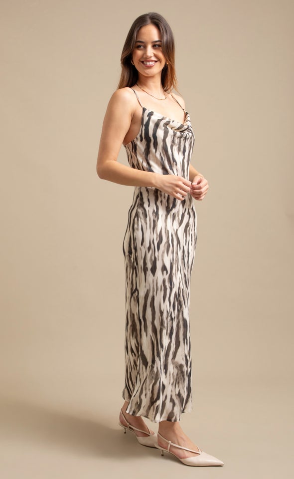 Ptd Chiffon Bias Cowl Slip Maxi Animal