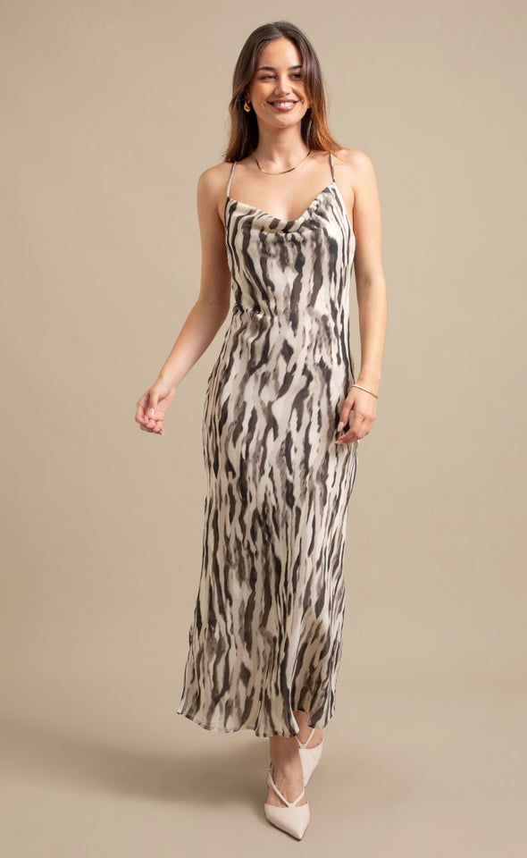 Ptd Chiffon Bias Cowl Slip Maxi Animal