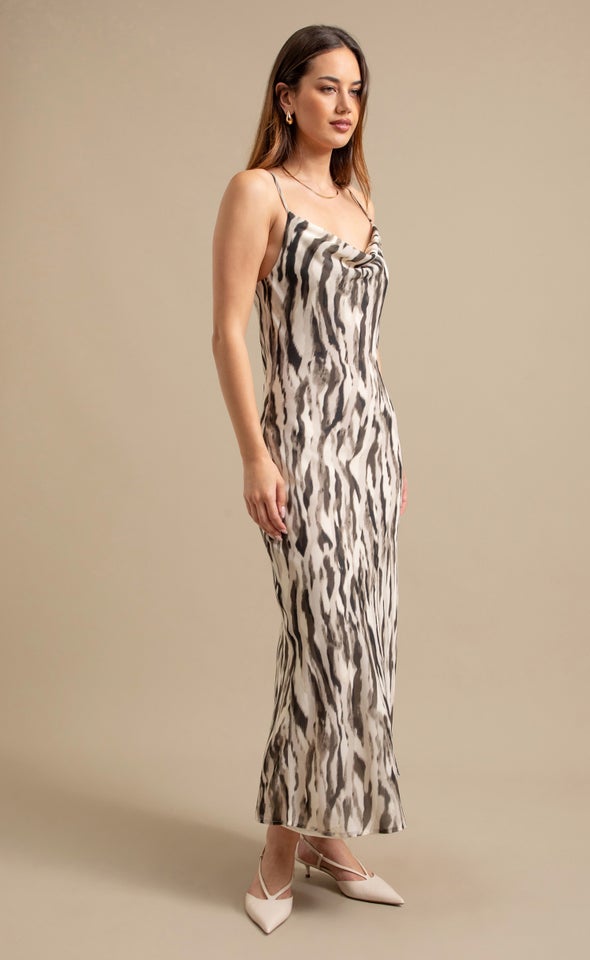 Ptd Chiffon Bias Cowl Slip Maxi Animal