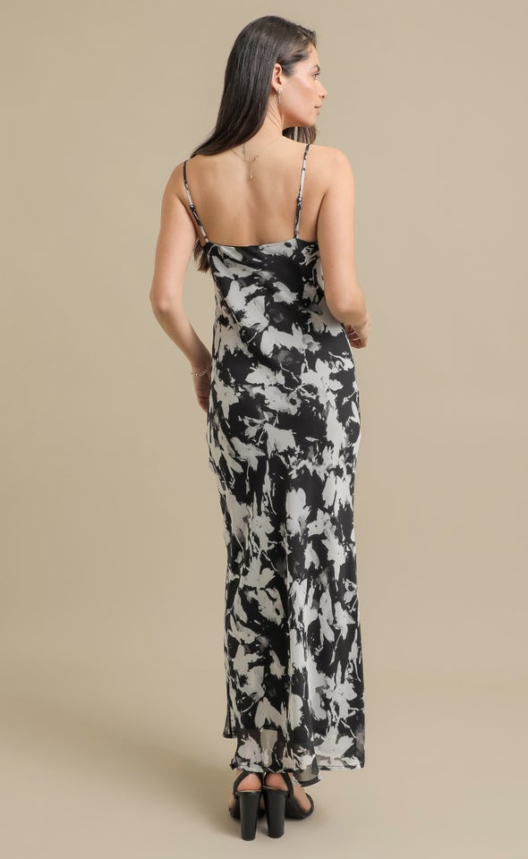 Ptd Chiffon Bias  Cowl Slip Maxi Black/abstract