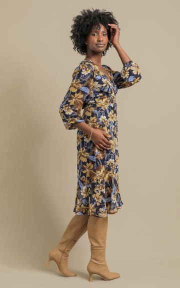 Shop our Ptd Chiffon Button Front LS Dress in Blue/floral